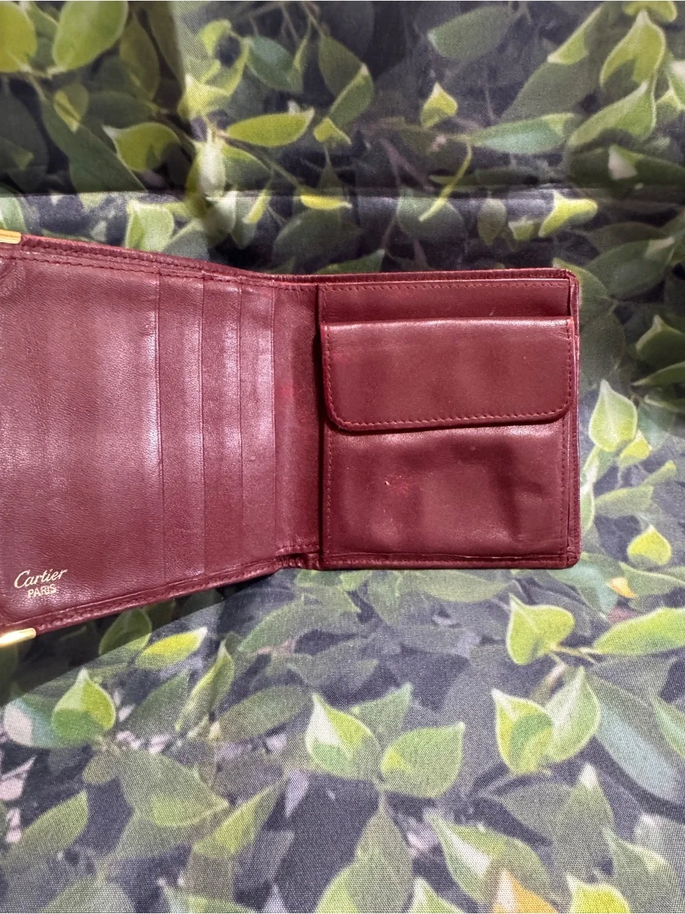 Cartier Men's Leather Bifold Wallet - Burgundy with Gold Accents